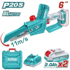 TOTAL - Motosierra 20v 6" + 2 baterias + cargador tgsli20686