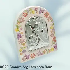 GENERICO - Cuadro Italiano del Ángel de la Guarda con niño en Plata