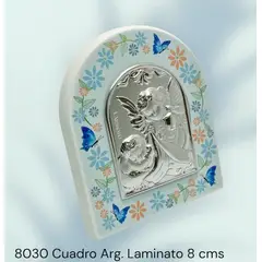 GENERICO - Cuadro Italiano del Ángel de la Guarda con niño en Plata