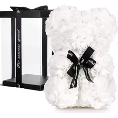 MOVI - Oso de Rosas Artificiales Blancas con Caja de Regalo