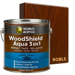 KENT - BARNIZ MADERAS WoodShield Aqua 3 en 1- 1000CC - ROBLE OSCURO