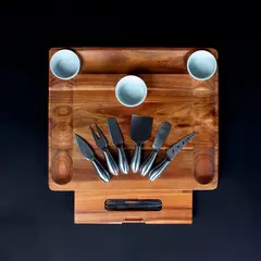 GENERICO - Tabla Para Quesos Y Para Picar 12 Herramientas Madera Acacia