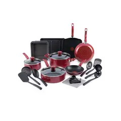 T-FAL - Set De Ollas 21 Piezas Antiadherente Cuerpo de Aluminio - Rojo