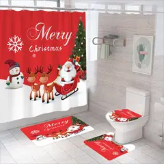 GENERICO - SET DE BAÑO IMPERNEABLE 4 PIEZA CON DISEÑO NAVIDEÑOS TRINEO NIEVE TF