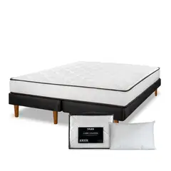 FLEX - Cama Europea New Simple 2 plazas base dividida + Almohadas + Cubre colchón