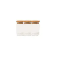 GENERICO - Set 3 Frascos Tarro Hermetico De Vidrio 8cm Tapa De Bambú