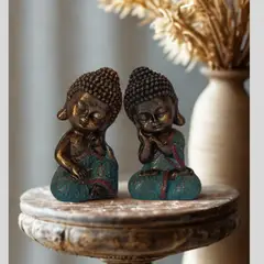 TERRA ESTILO - Set de 2 Mini Buda Bronce Derecha e Izquierda
