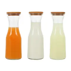 GENERICO - Set 3 Jarras / Botellas De Vidrio Tapa Madera 500ml