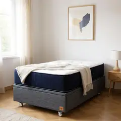 BLOCCARE - Cama Baul 1.5 Plaza L190 + Colchon CIC PREMIUM / Ruedas PYTON (Gris)