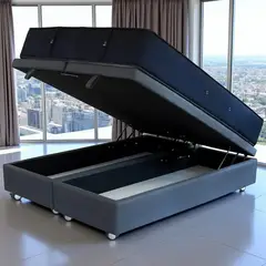 BLOCCARE - Cama Baul 2 Plazas L190 + Colchon CIC SUPER PREMIUM / Con Ruedas LOGO(Gris)