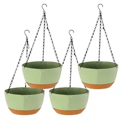 GENERICO - Kit 4 Macetero Colgante con Bandeja Extraíble y Drenaje M Verde