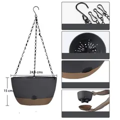 GENERICO - Kit 4 Macetero Colgante con Bandeja Extraíble y Drenaje L Negro