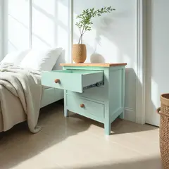 GENERICO - Velador de madera 3 cajones 65x40x60 color Verde Agua cubierta Miel