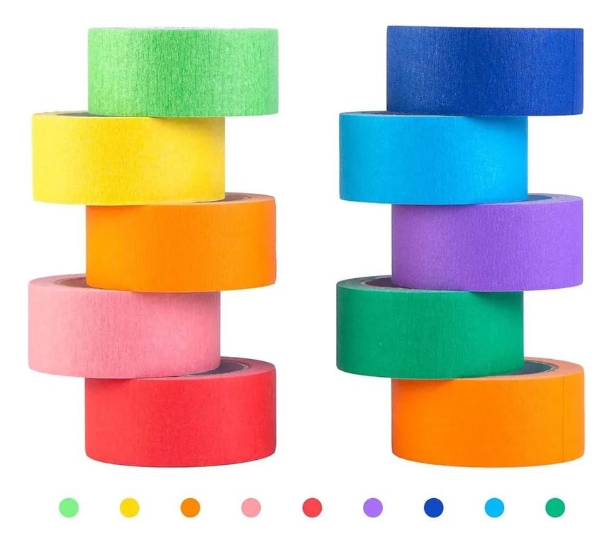 10 Rollos De Cinta Adhesiva Washi Rainbow Candy Color