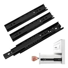 KUANGYE - Correderas Telescópicas 50cm Cierre Suave 3 Pares 40kg Negro