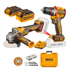 INGCO - Set Taladro Bl Y Esmeril Bl +2Bat Y Carg +Accesorios