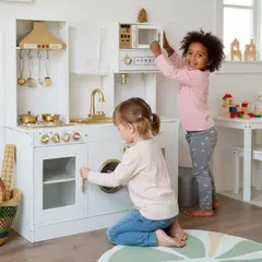 BABYLUNA - Cocina Infantil De Madera Xl Blanca - 8 Funciones Realistas