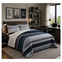 COMPRAPO - Cubrecama Quilt Juvenil Sherpa 1.5 Pza. Modelo Urban Gray and Blue