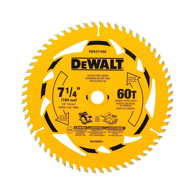 Disco De Sierra 7-1/4''x 5/8'' 60 Dientes DWA271460