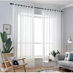 GENERICO - Cortina Velo Liso Con Argolla 140x230 Cm 2 Paño - Blanco