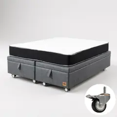 BLOCCARE - Cama Baul 2 Plazas + Colchon Black L200 / Con Ruedas DELUXE (Gris)