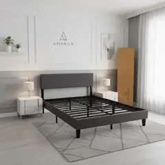 AMABILE - Base De Cama Genova 2 Plazas Gris Oscuro