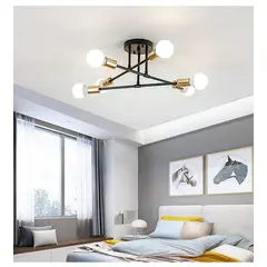 UMEXUS - Lámpara de Techo Nórdica 6 Luces Negro y dorado Hierro 70cm - E27-Sin ampolleta