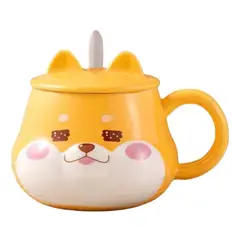 GENERICO - Taza Tazon Mug Shiba Inu Con Tapa + Cuchara 3D