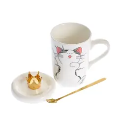 GENERICO - Taza Tazon Mug Gata Shi Con Tapa Corona + Cuchara