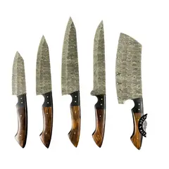 RAUKA - Set de 5 Cuchillos de Cocina Artesanal Acero Damasco 512 capas