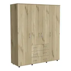 FMFURNITURE - Closet 4 Puertas Café Claro Y Blanco 179x150x493 Cm