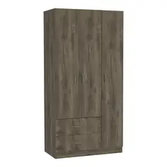 FMFURNITURE - Closet 3 Puertas 2 Cajones Café Oscuro 180x90x47 Cm