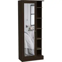 FMFURNITURE - Closet 1 Puerta Con Espejo Cuerpo Completo 1807x70x403 Cm Café