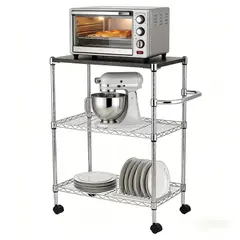 GENERICO - Carro de Cocina Cromado de 3 Niveles con Cubierta de Madera