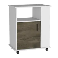FMFURNITURE - Mueble Microondas Con Ruedas 1 Puerta 736x60x40 Cm Blanco Y Café