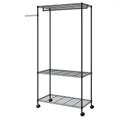 GENERICO - Organizador Negro para Vestuario de 3 Pisos + Barra Colgadora