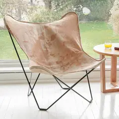 GENERICO - Silla Mariposa De Cuero Vacuno BKF Desarmable Vintage Claro