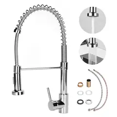 UMEXUS - Grifo Llave Alta Monomando Cocina Rociador Flexible Acero Plateado + 2 Tubos 60cm