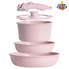 CHEFCHOICE - Batería Cocina 5 Pcs Granito Antiadherente Smart Mango Rosado Macaron