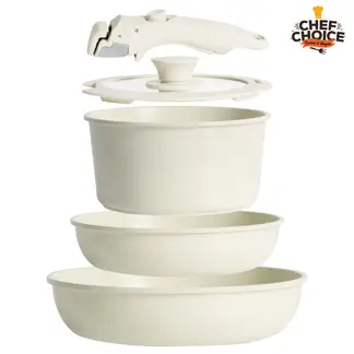 CHEFCHOICE - Batería Cocina 5 Pcs Granito Antiadherente Smart Mango Crema Macaron