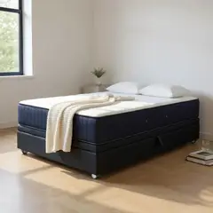 BLOCCARE - Cama Baul 1 Plaza L190+ Colchon CIC PREMIUM/ Con Ruedas LOGO (Negro)