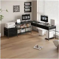 HOMER DESIGN - Escritorio Homeoffice Esquinero Forma L Oficina Convertible CON ENCHUFE-