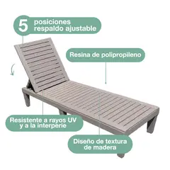 SUNSEEKER - Reposera Reclinable Madera Plástica BlackWood 189 x 58 cm