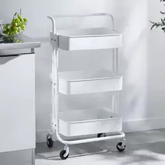 GENERICO - Carrito Organizador Multiuso De 3 Niveles Con Ruedas Blanco.