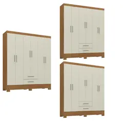 MOVELARIA - Combo 3 Clóset 6 Puertas 2 Cajones 180x135x35 cm Off White R62X3