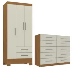 MOVELARIA - Combo Clóset 3 Puertas + Cómoda 10 Cajones Off White R3210