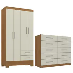 MOVELARIA - Combo Clóset 4 Puertas + Cómoda 10 Cajones Off White R4210
