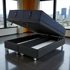 BLOCCARE - Cama Baul Super King + Colchon CIC SUPERPREMIUM Ruedas DELUXE Negro