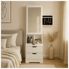 HOMER DESIGN - Velador Alto 162x40x40cm Con Espejo Y joyero Espacio Para almacenar