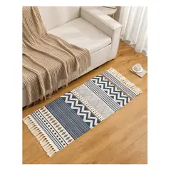 ALMA & DECO - Bajada de Cama o Piecera Estilo Etnico Azul y Beige 130x60 Cm